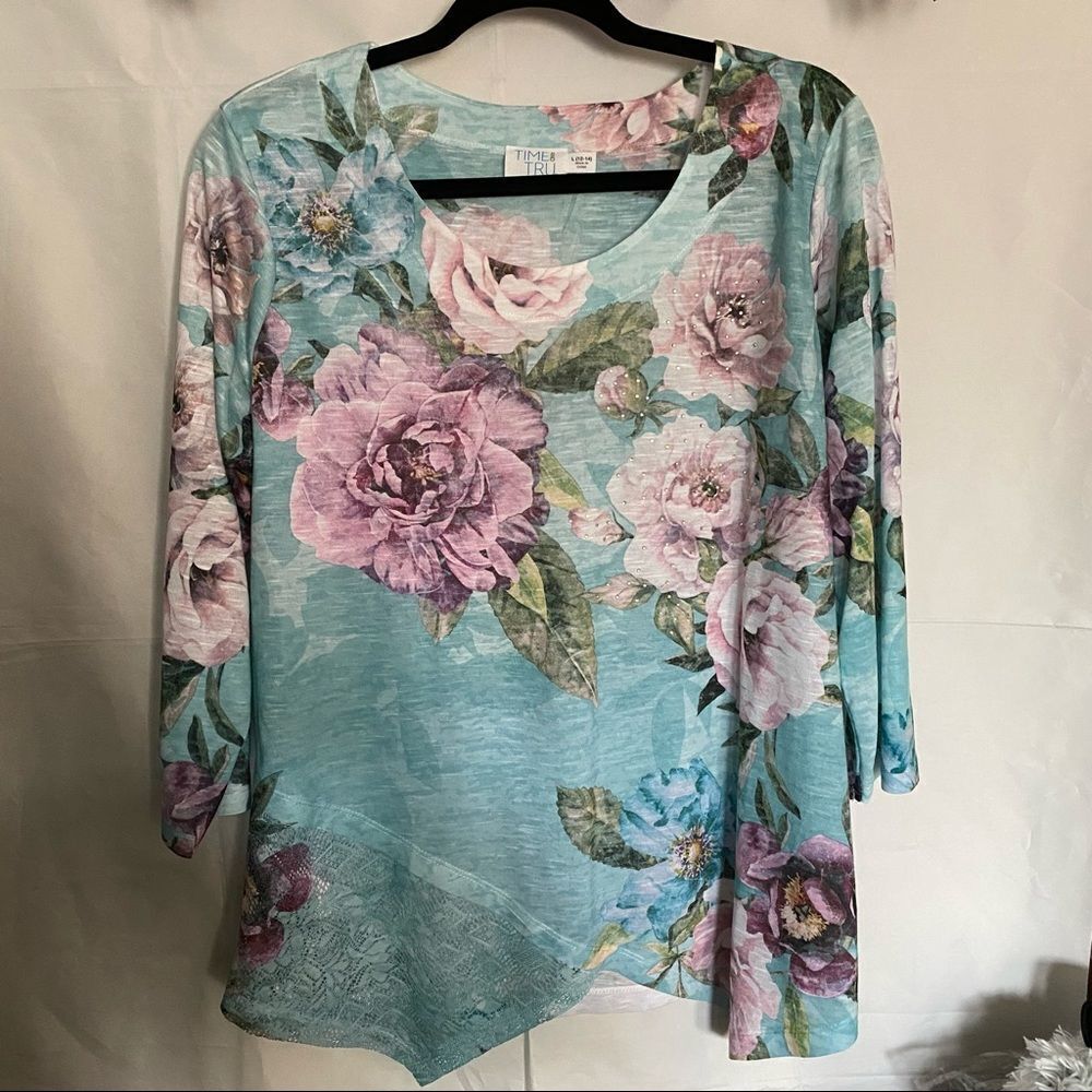 Time & True Aqua Floral Bead Lace Bottom.